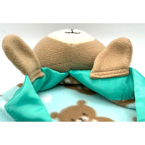 Teddy Bear Plush Large Lovey Soft Fleece Security Blanket Satin Trimmed Teal - Picture 6 of 16